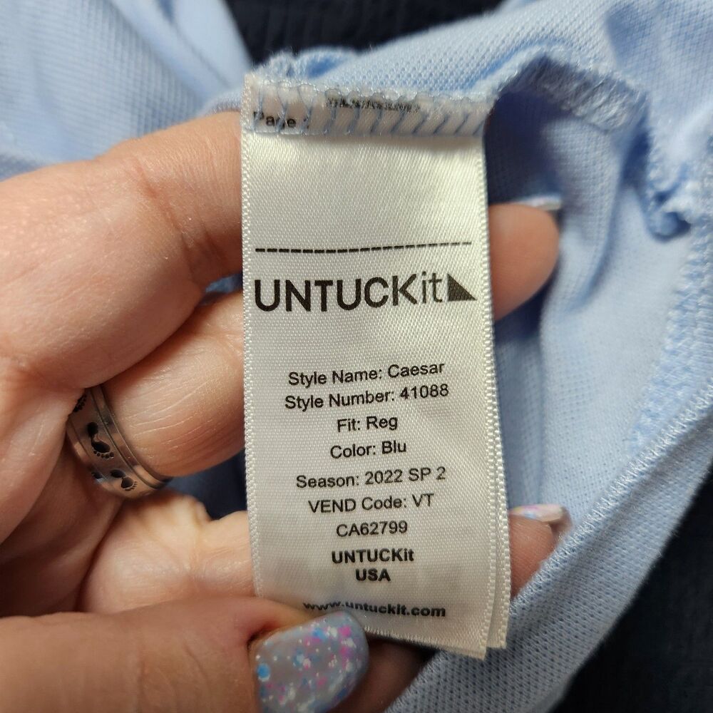 UNTUCKit Mens Short Sleeve Regular Fit Ceasar Polo Shirt XL Sky Blue W/ pocket - Picture 4 of 10